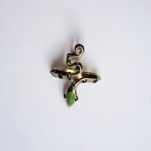 SNAKE • gold tone green rhinestone and enamel wrap snake ring size 7.5